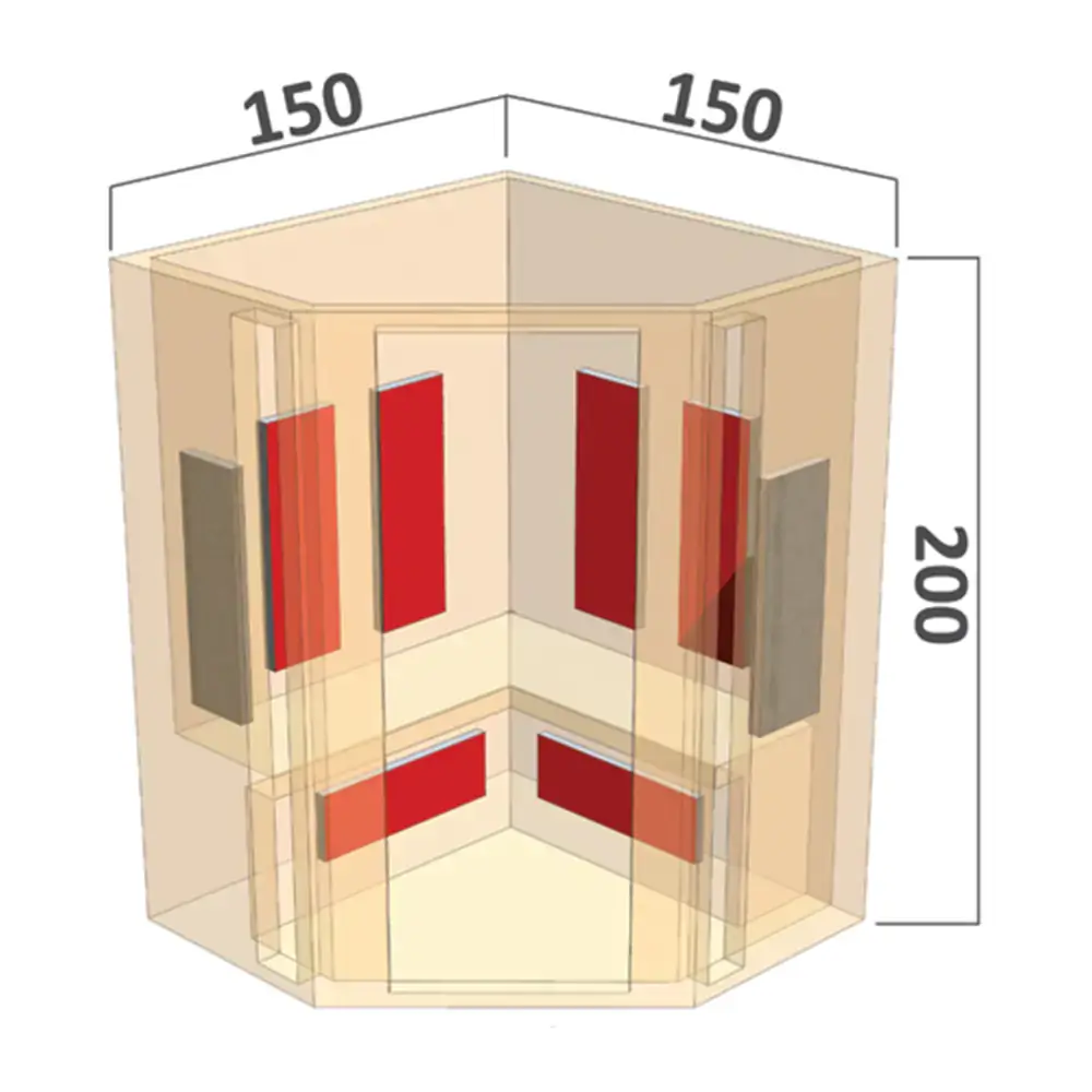 2 a 3 persoons hoek-infraroodsauna 150x150cm